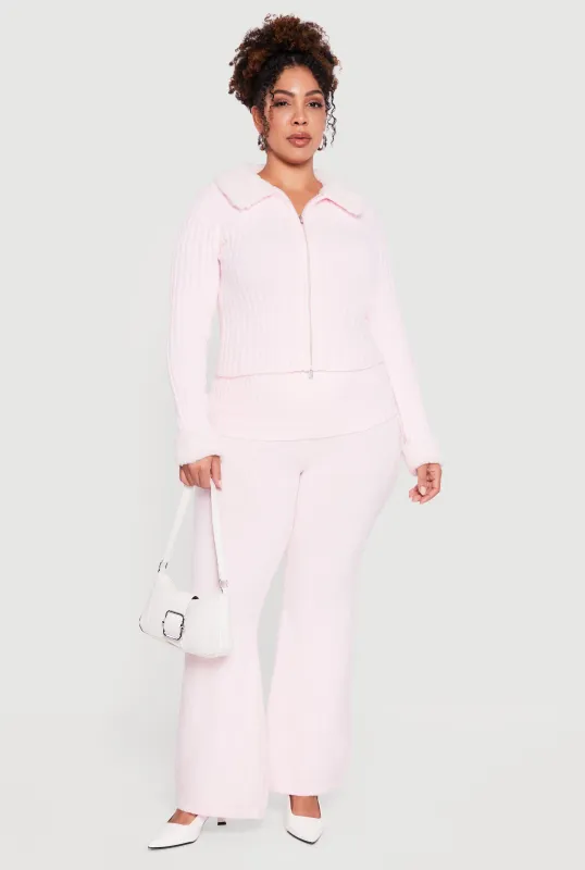 Plus Size Fold Over High Waisted Flare Leg Sweater Pants sold by Rainbow