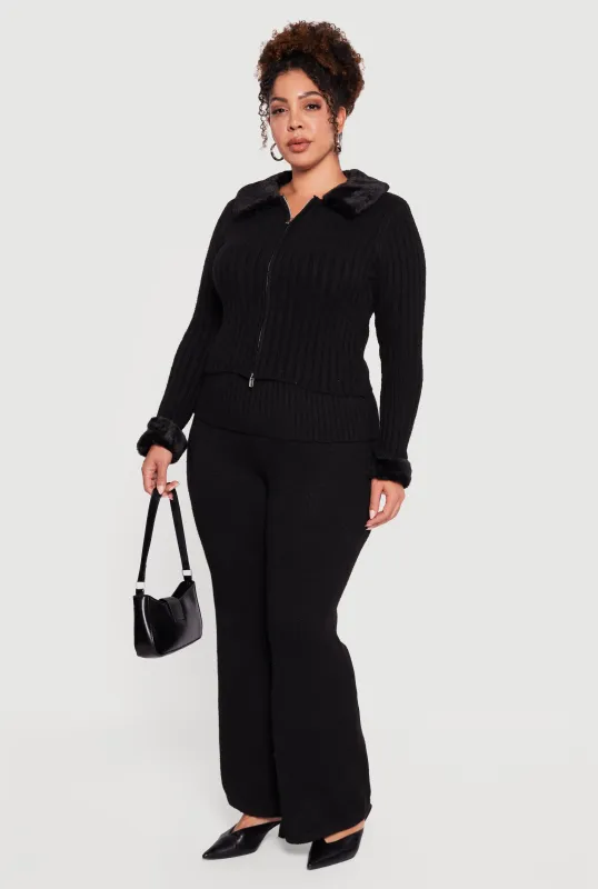 Plus Size Fold Over High Waisted Flare Leg Sweater Pants sold by Rainbow