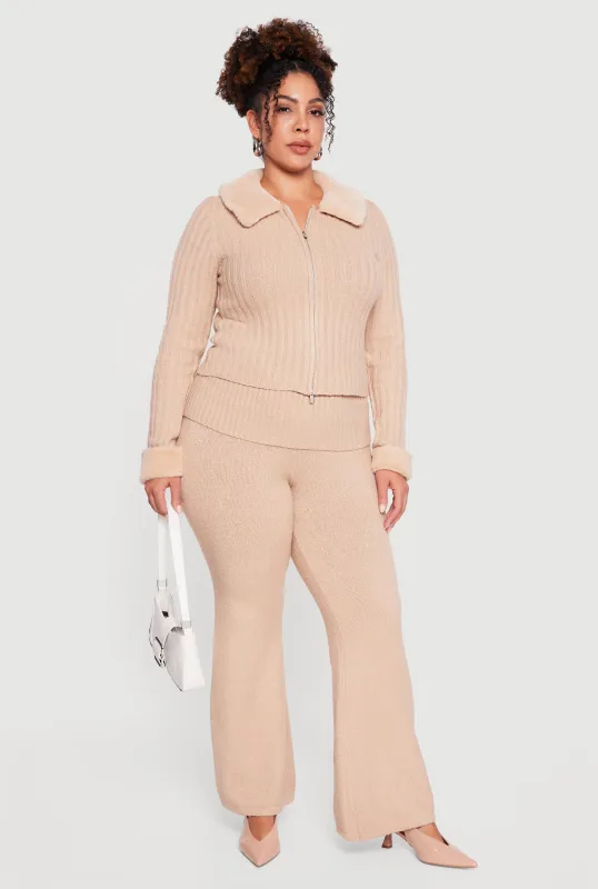 Plus Size Fold Over High Waisted Flare Leg Sweater Pants sold by Rainbow