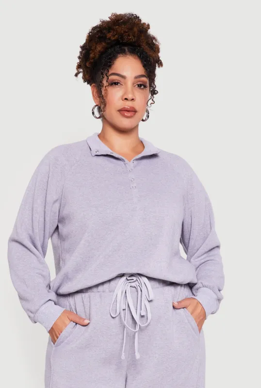Plus Size Raglan Sleeve Snap Button Front Sweatshirt sold by Rainbow