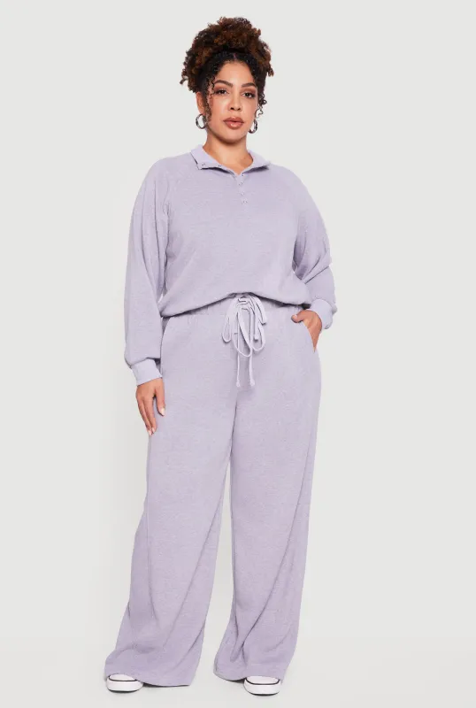 Plus Size High Waisted Drawstring Wide Leg Joggers sold by Rainbow