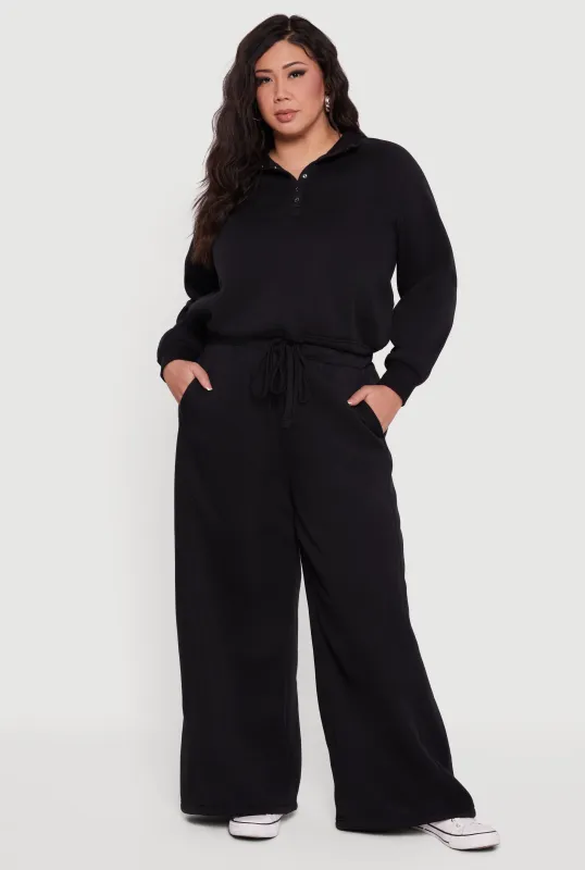 Plus Size High Waisted Drawstring Wide Leg Joggers made by Almost Famous