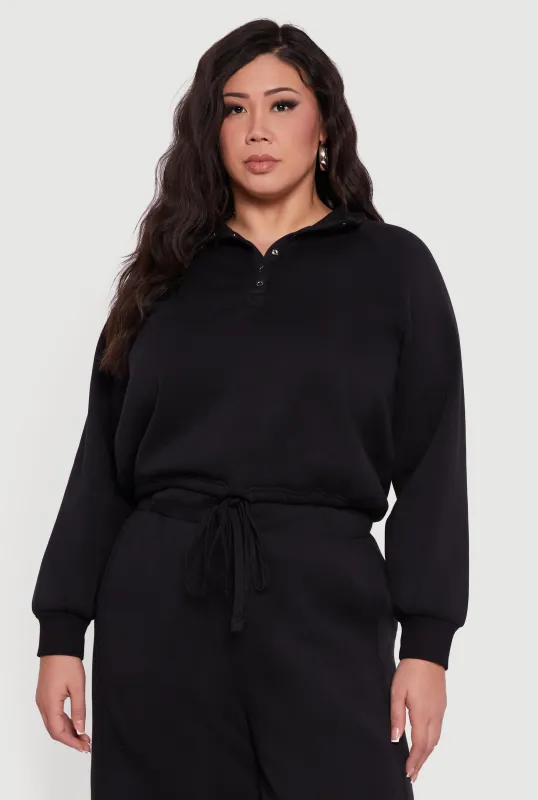 Plus Size Raglan Sleeve Snap Button Front Sweatshirt sold by Rainbow