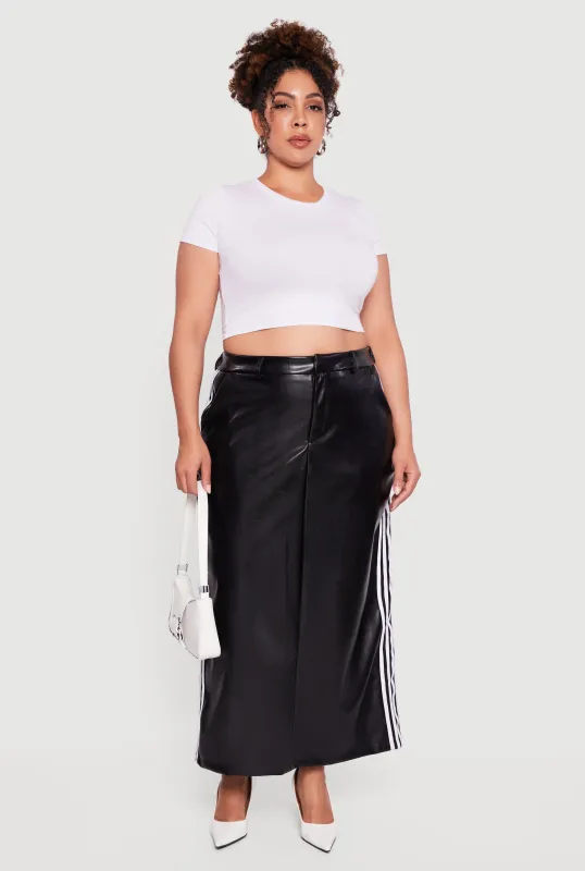 Plus Size Faux Leather Maxi Skirt with Side Stripes sold by Rainbow