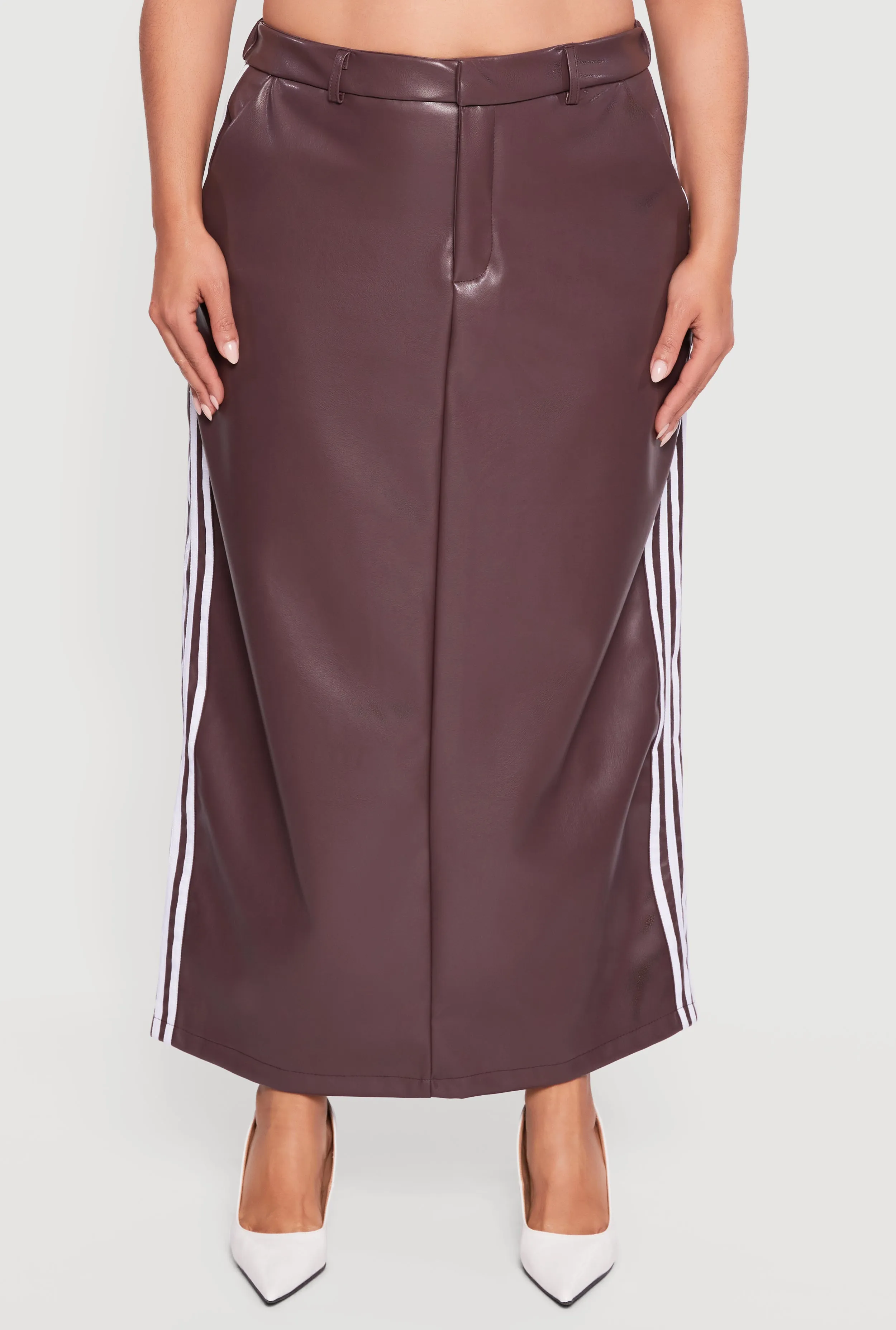 Plus Size Faux Leather Maxi Skirt with Side Stripes sold by Rainbow product image thumbnail 5