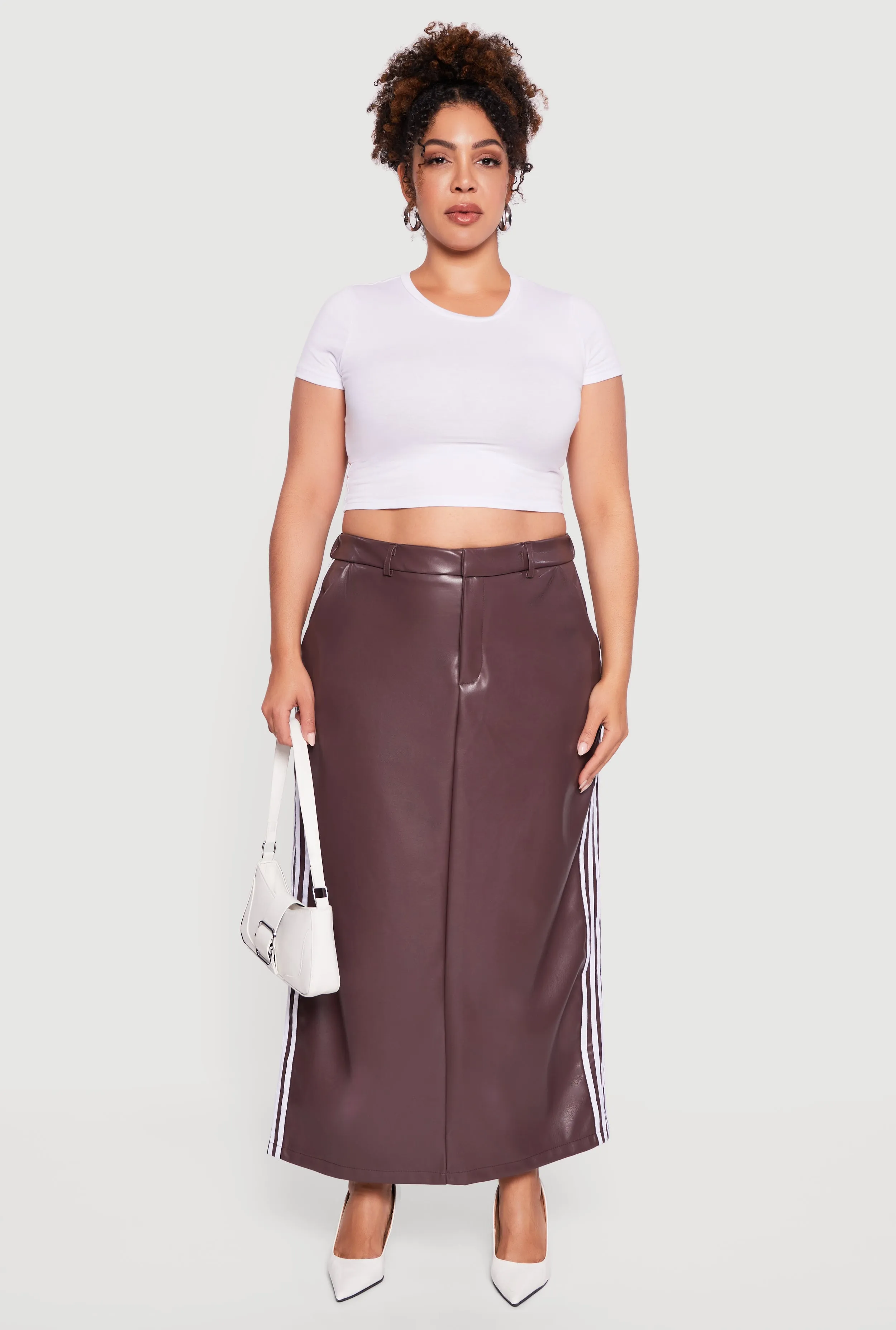 Plus Size Faux Leather Maxi Skirt with Side Stripes sold by Rainbow product image thumbnail 2