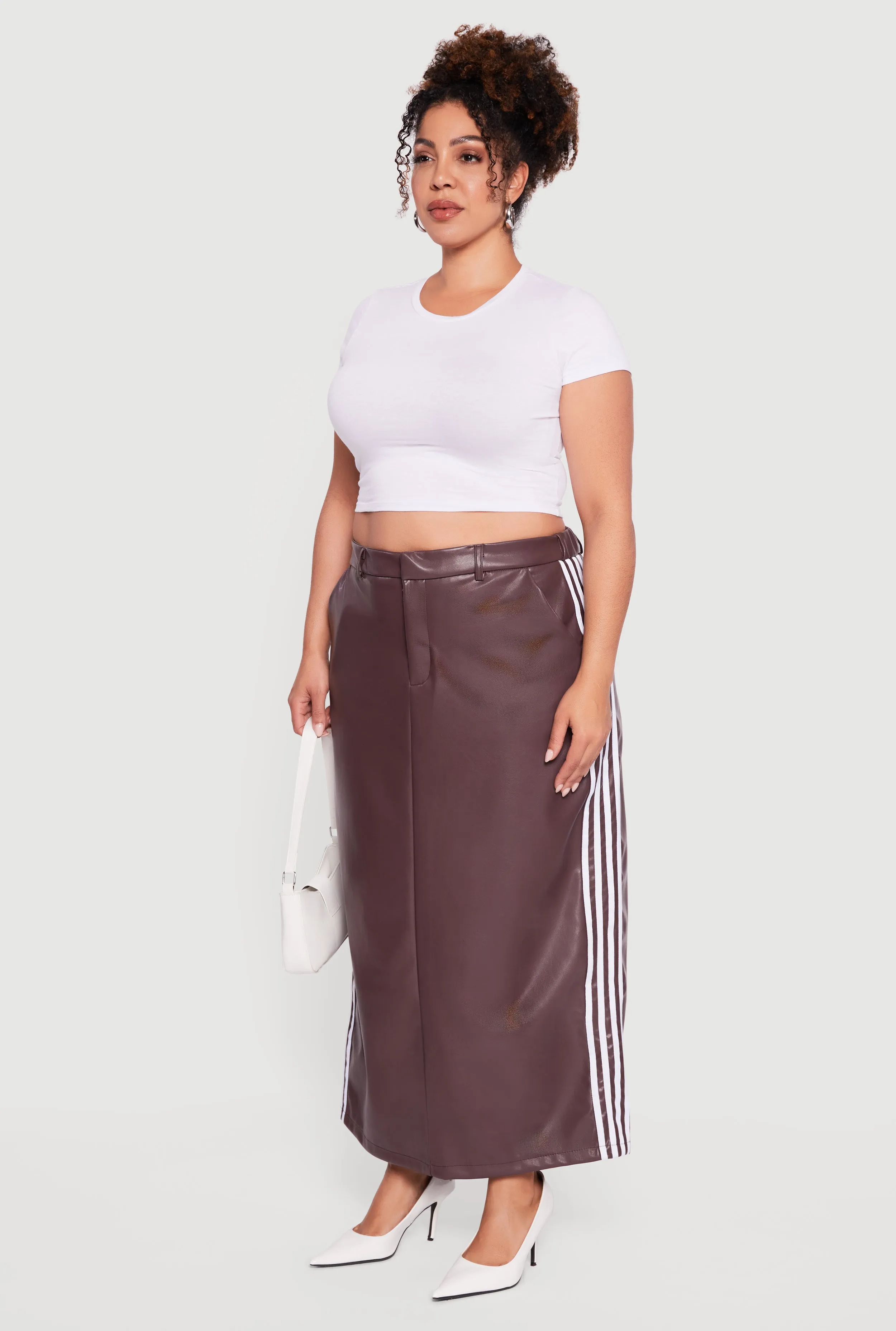 Plus Size Faux Leather Maxi Skirt with Side Stripes sold by Rainbow product image thumbnail 3