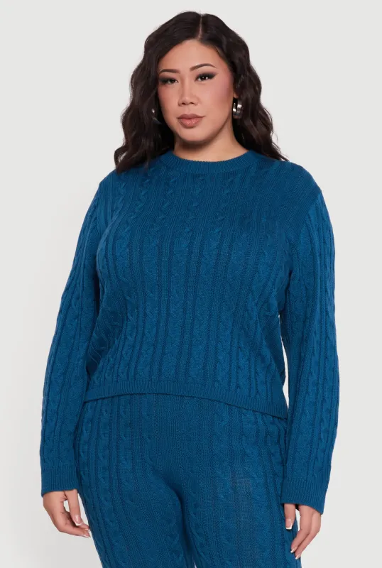 Plus Size Long Sleeve Cable Knit Sweater sold by Rainbow