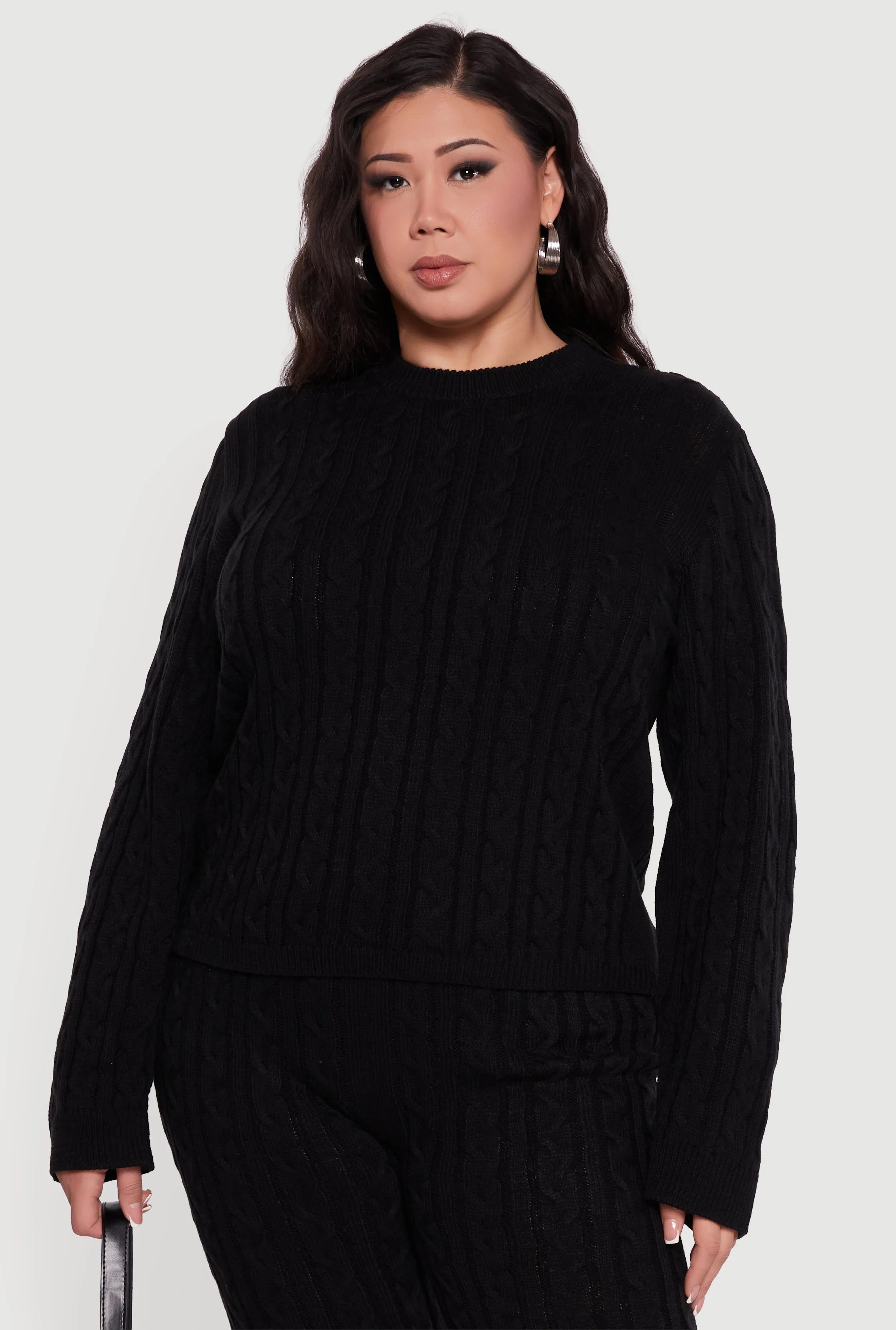 Plus Size Long Sleeve Cable Knit Sweater sold by Rainbow