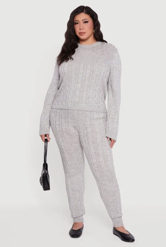 Plus Size Cable Knit High Waisted Joggers sold by Rainbow
