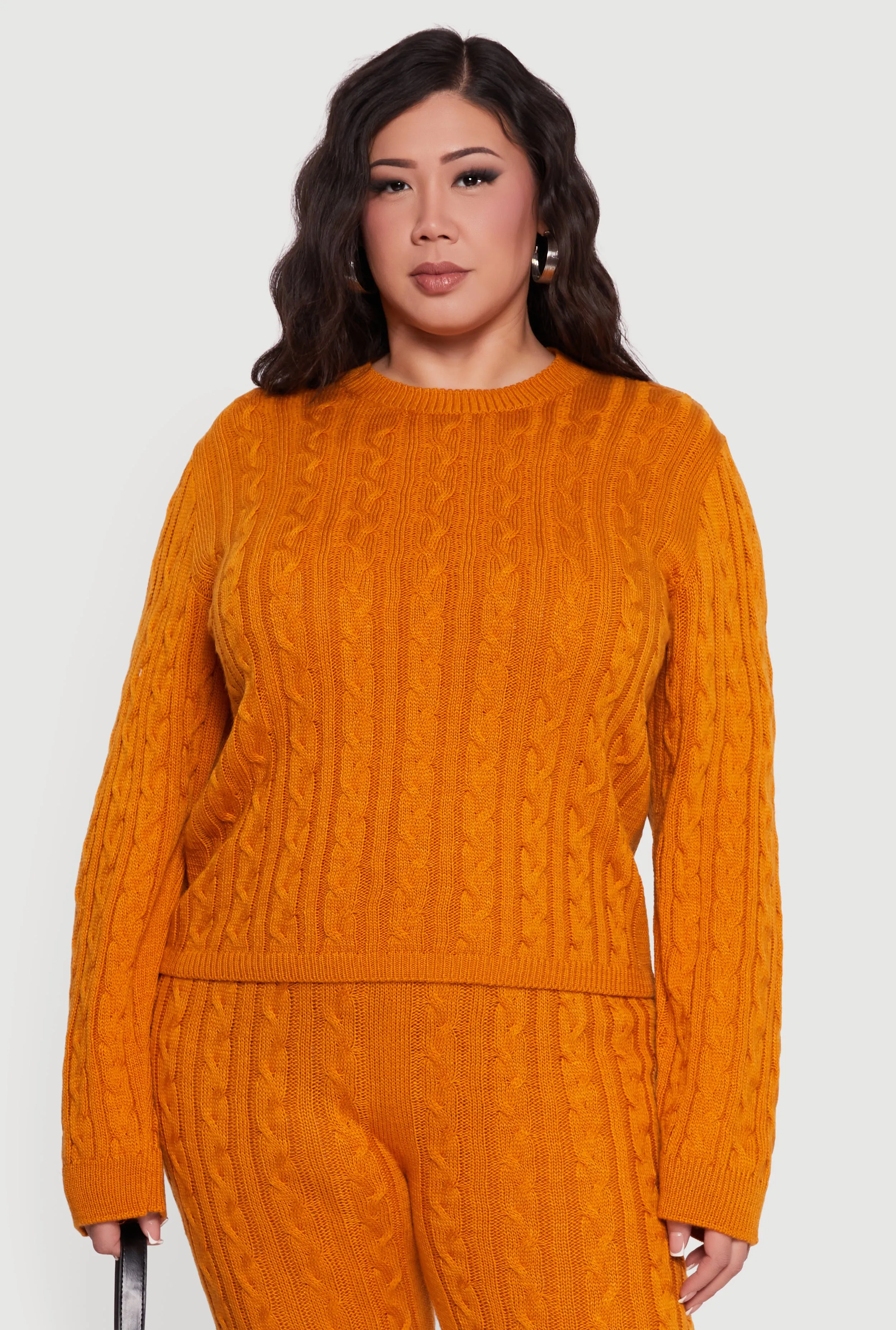 Plus Size Long Sleeve Cable Knit Sweater sold by Rainbow