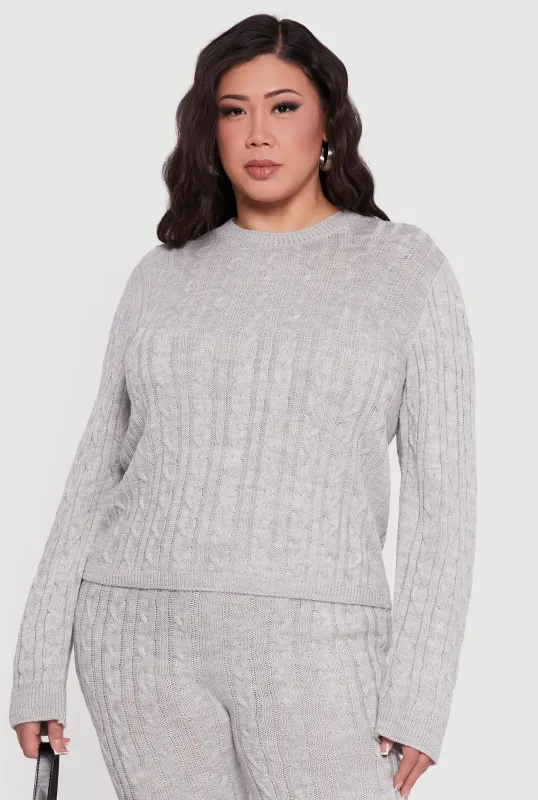 Plus Size Long Sleeve Cable Knit Sweater sold by Rainbow