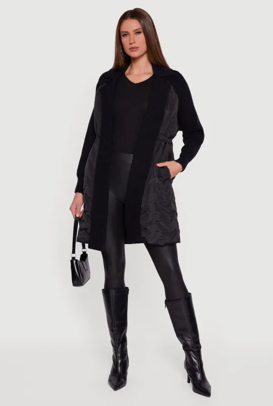 Knit Insert Quilted Open Front Jacket sold by Rainbow