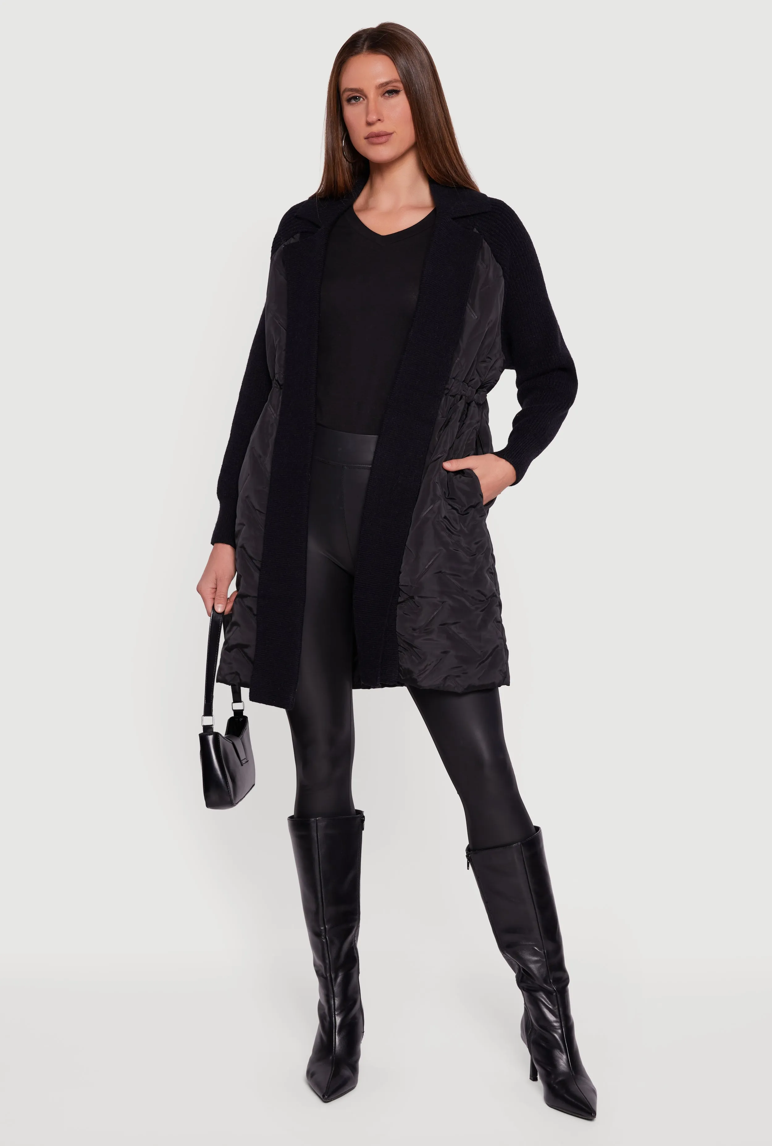 Knit Insert Quilted Open Front Jacket sold by Rainbow