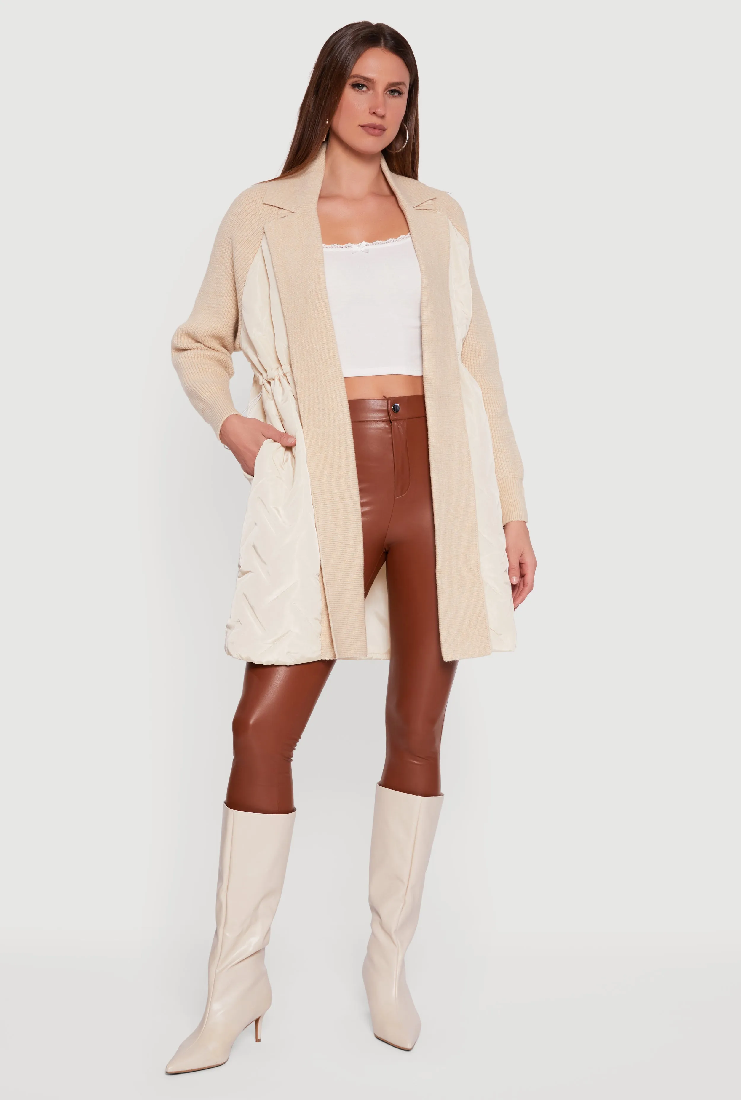 Knit Insert Quilted Open Front Jacket sold by Rainbow