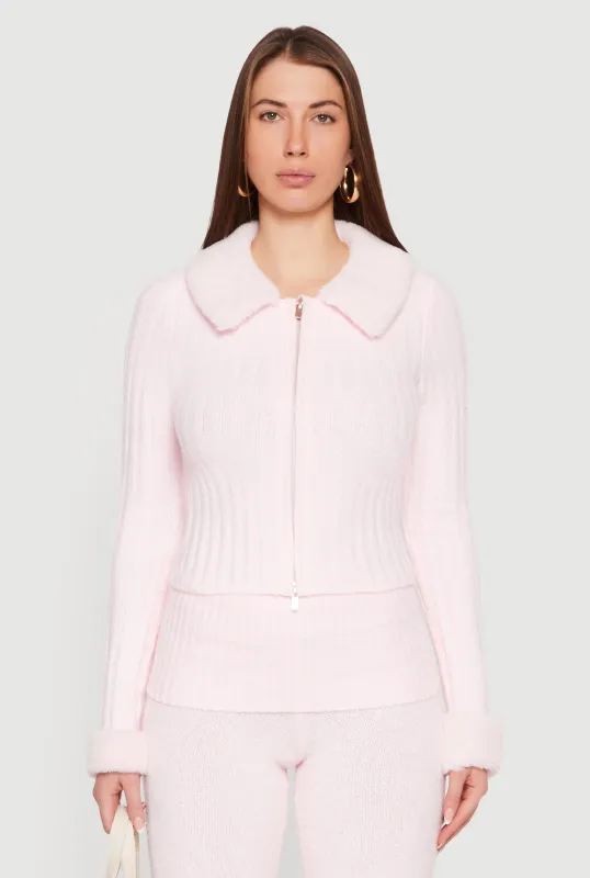 Zip Front Cardigan with Removable Faux Fur Collar and Cuffs sold by Rainbow