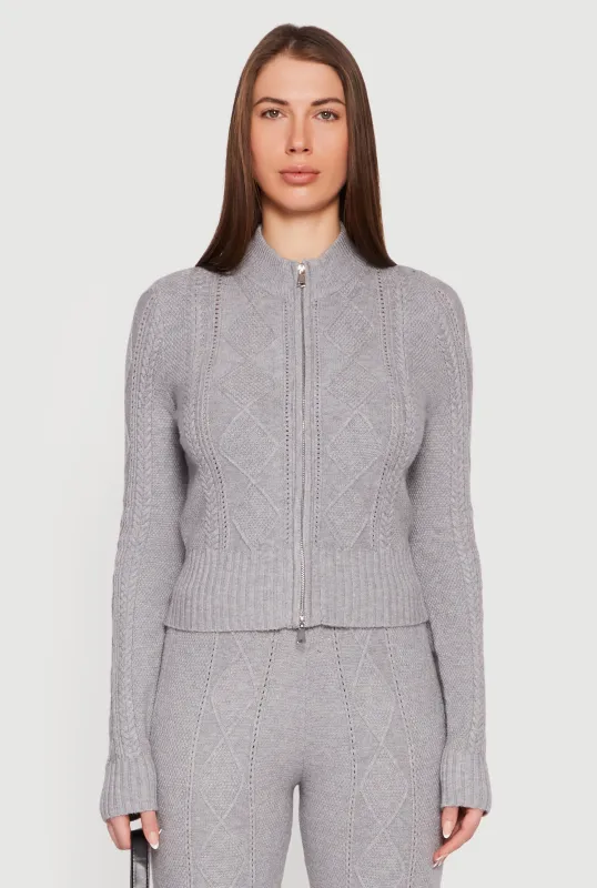 Almost Famous Cable Knit Double Zip Front Cardigan sold by Rainbow