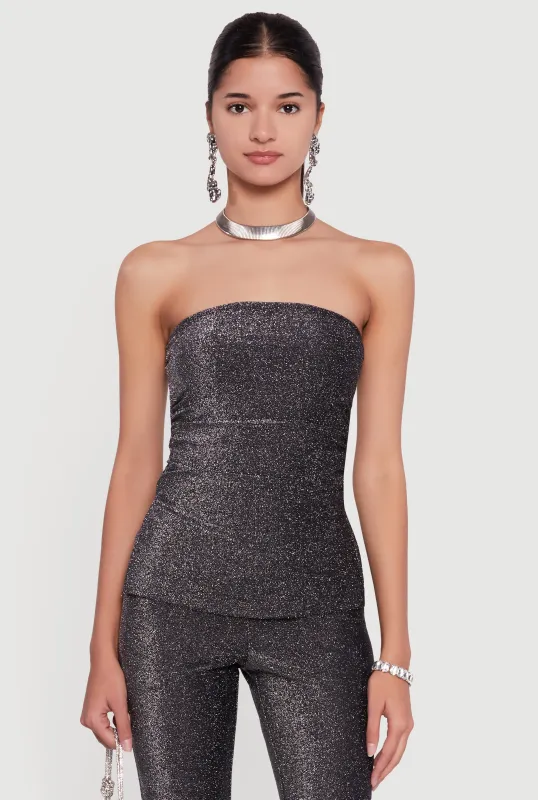 Almost Famous Lurex Ruched Side Tube Top sold by Rainbow