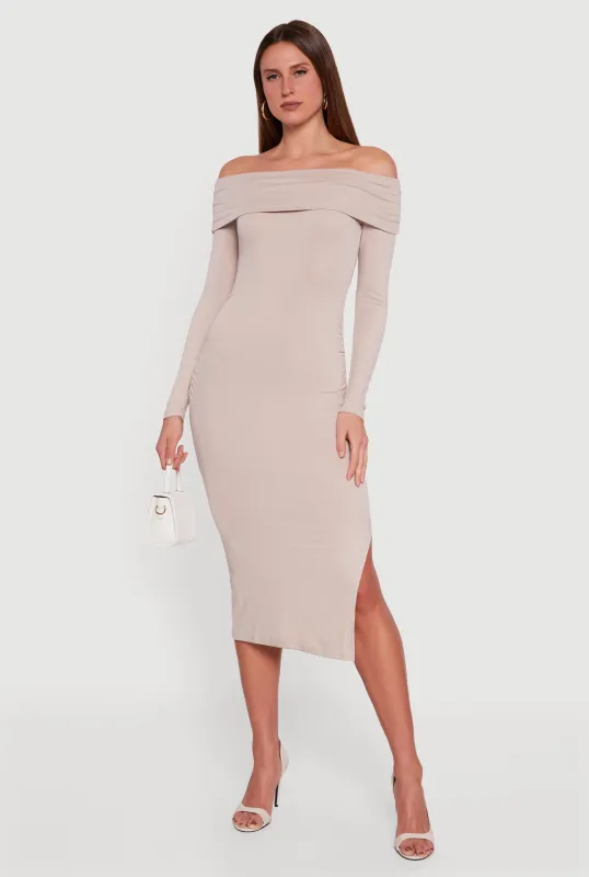 Fold Over Off the Shoulder Dress with Side Slit sold by Rainbow