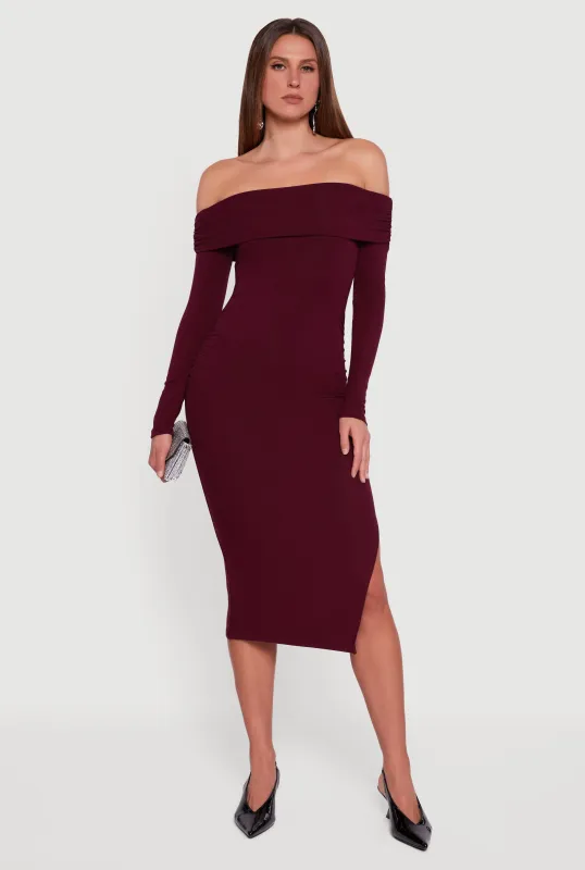Fold Over Off the Shoulder Dress with Side Slit sold by Rainbow