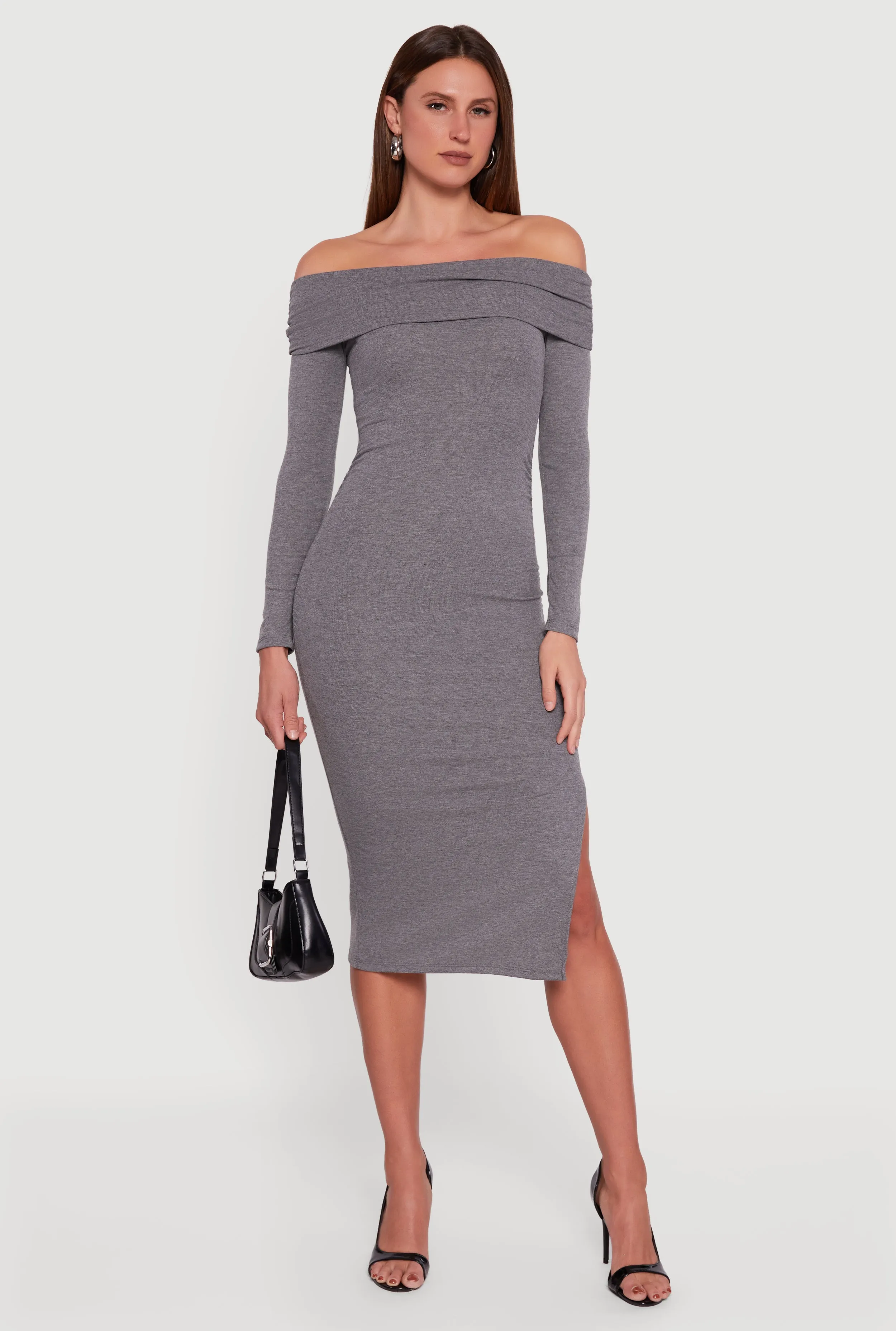 Fold Over Off the Shoulder Dress with Side Slit sold by Rainbow