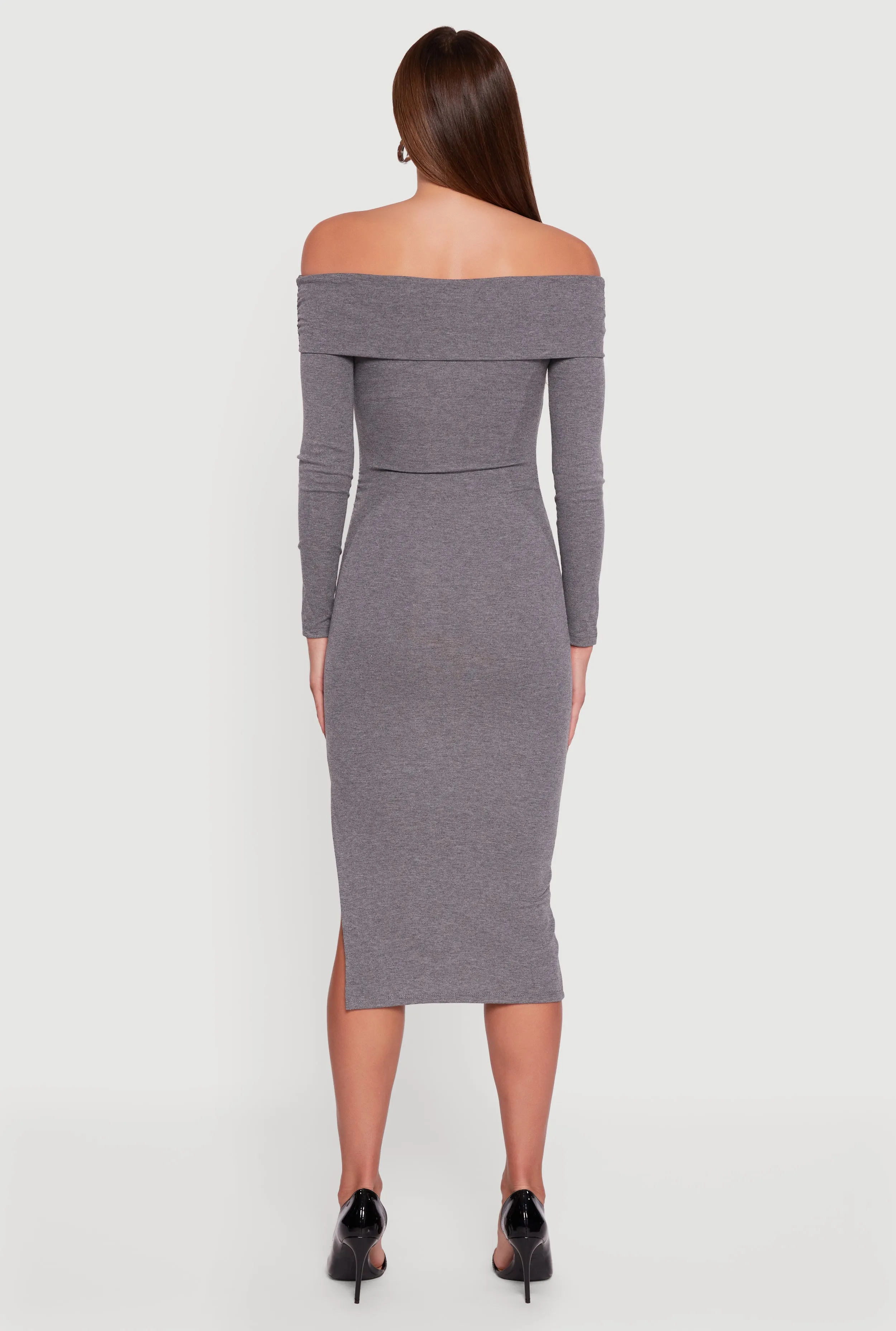 Fold Over Off the Shoulder Dress with Side Slit sold by Rainbow product image thumbnail 5