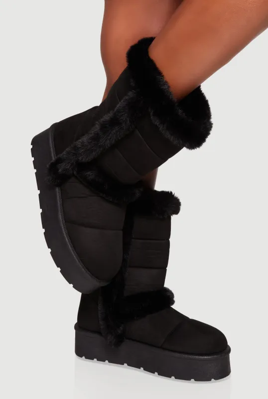 Faux Fur Lined Faux Suede Platform Boots sold by Rainbow