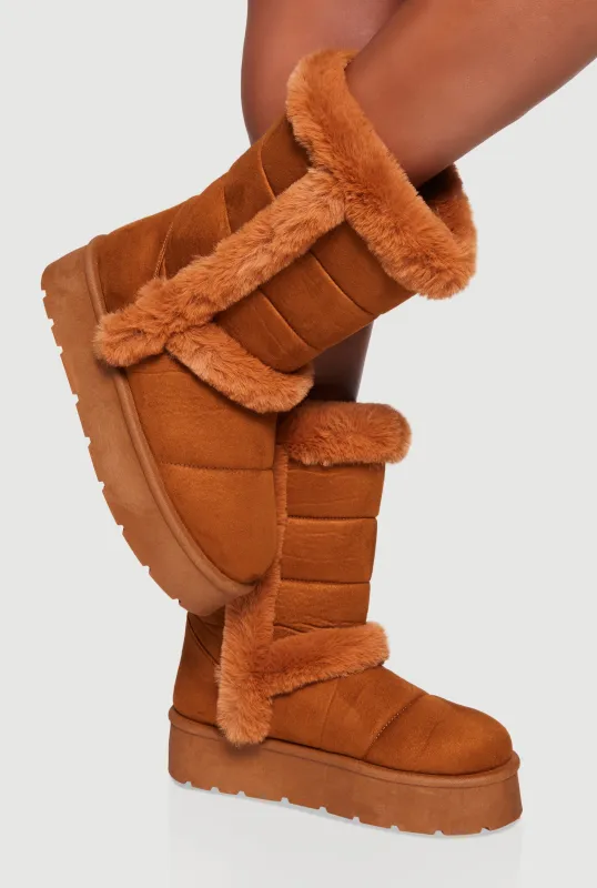 Faux Fur Lined Faux Suede Platform Boots sold by Rainbow