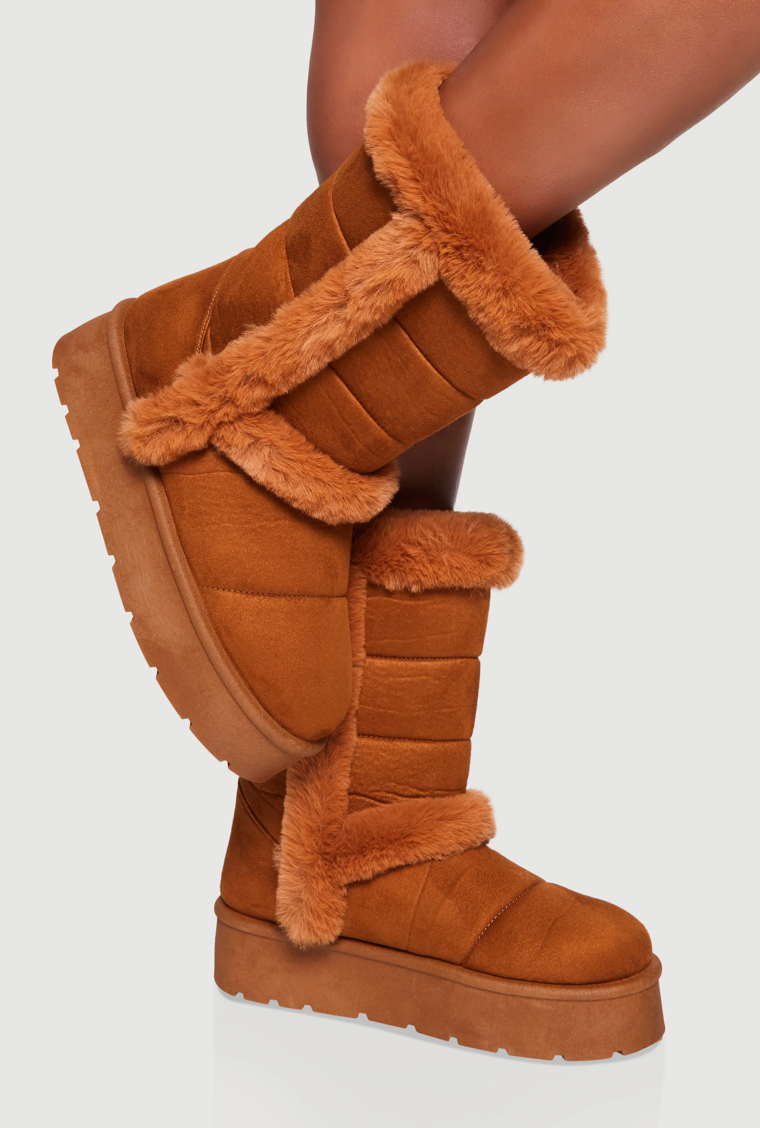 Faux Fur Lined Faux Suede Platform Boots sold by Rainbow