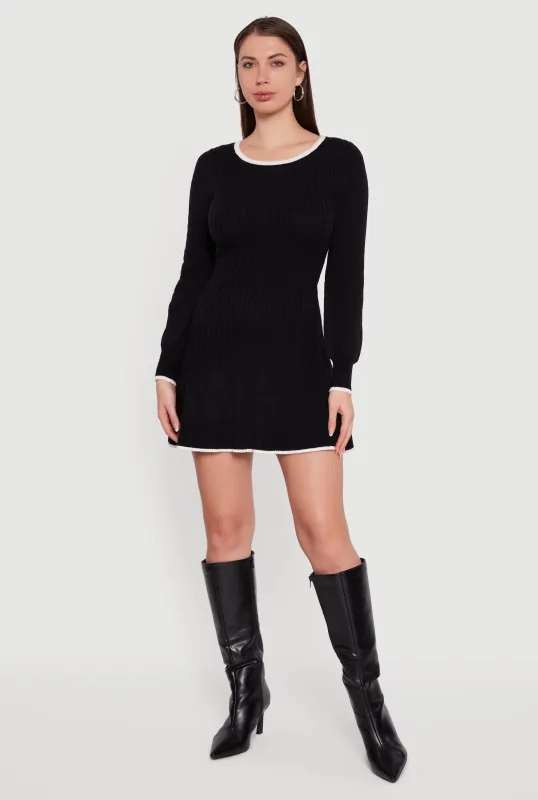 Crew Neck Contrast Trim Long Sleeve Sweater Dress sold by Rainbow