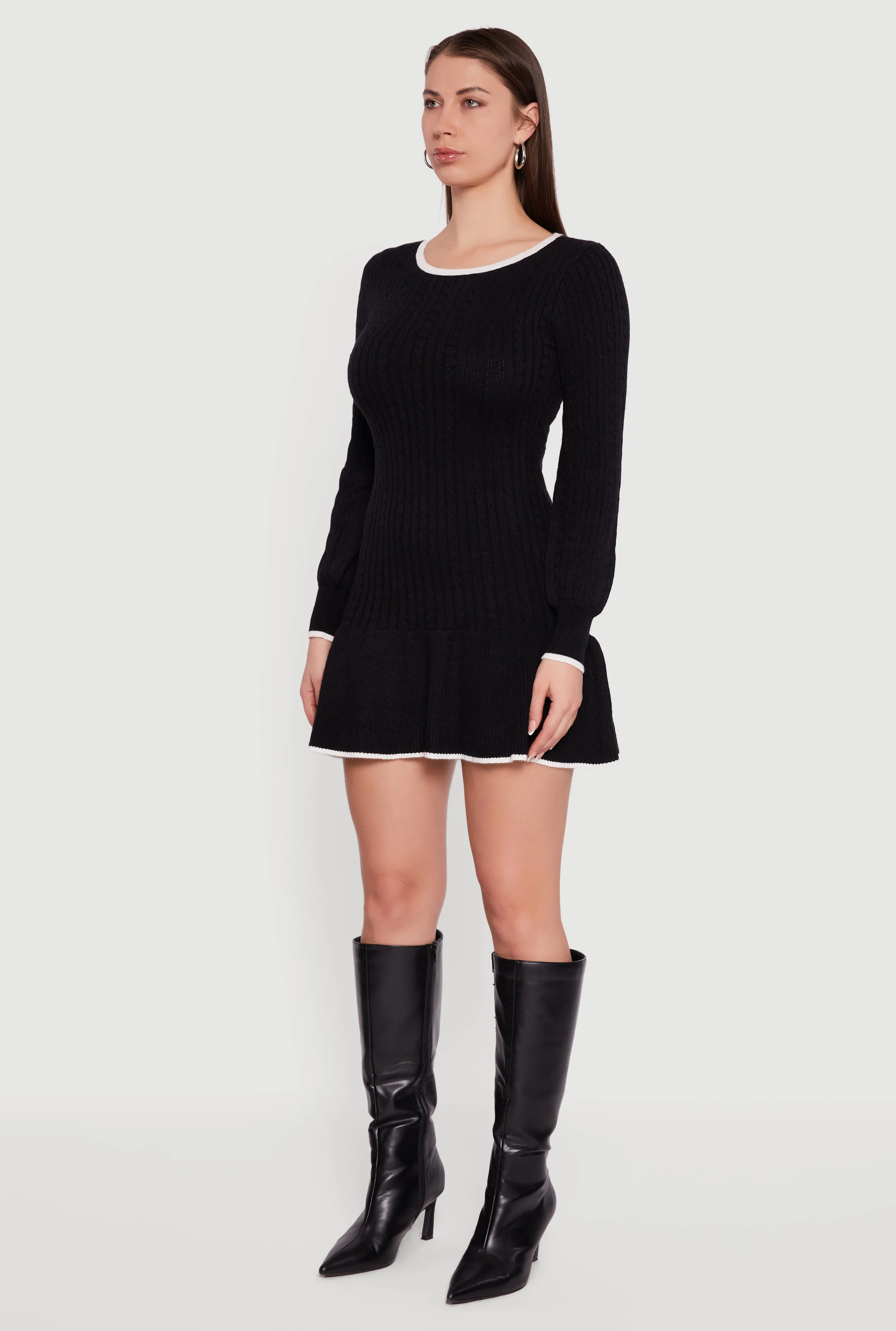 Crew Neck Contrast Trim Long Sleeve Sweater Dress sold by Rainbow product image thumbnail 3