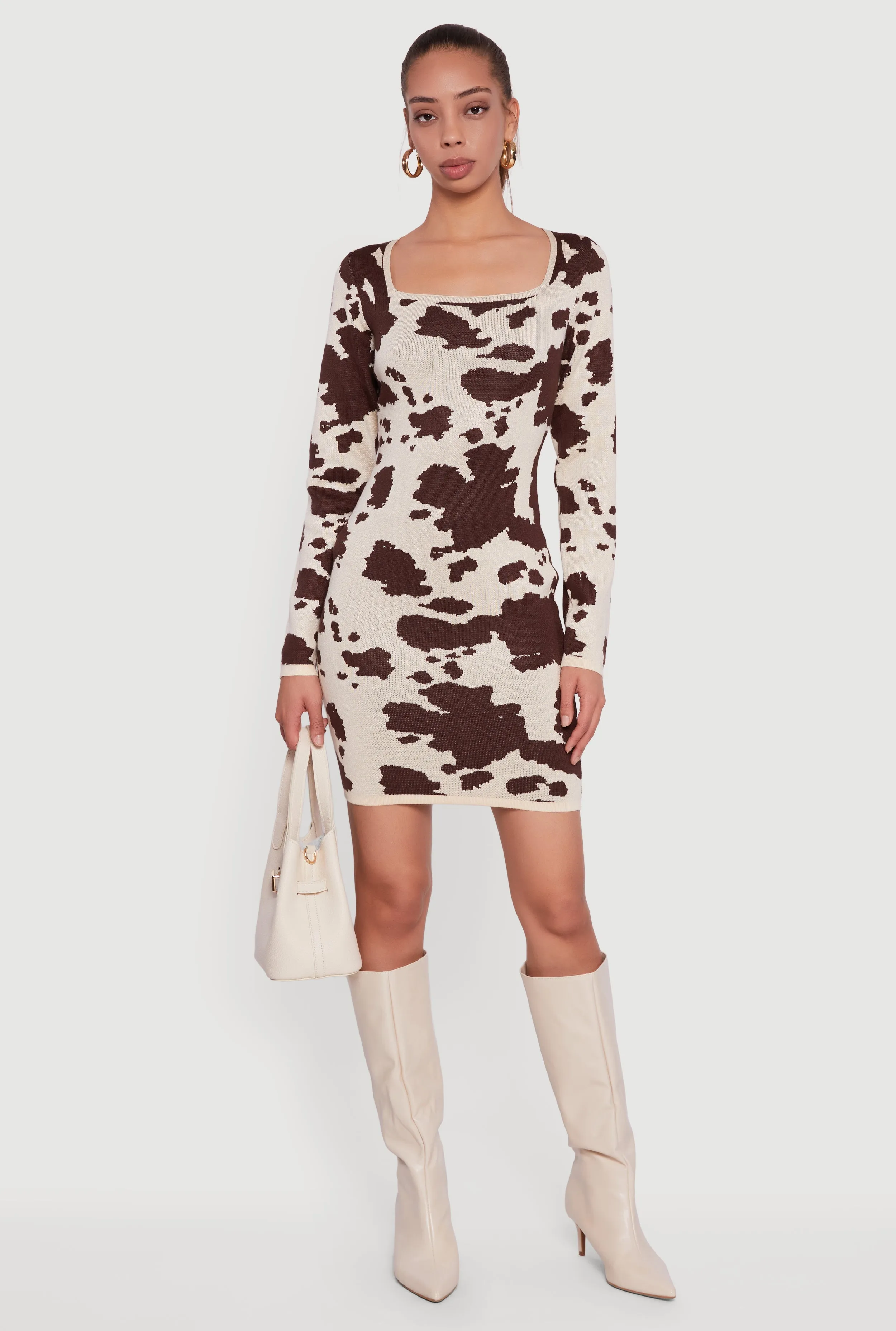 Printed Pattern Long Sleeve Square Neck Sweater Dress sold by Rainbow product image thumbnail 2