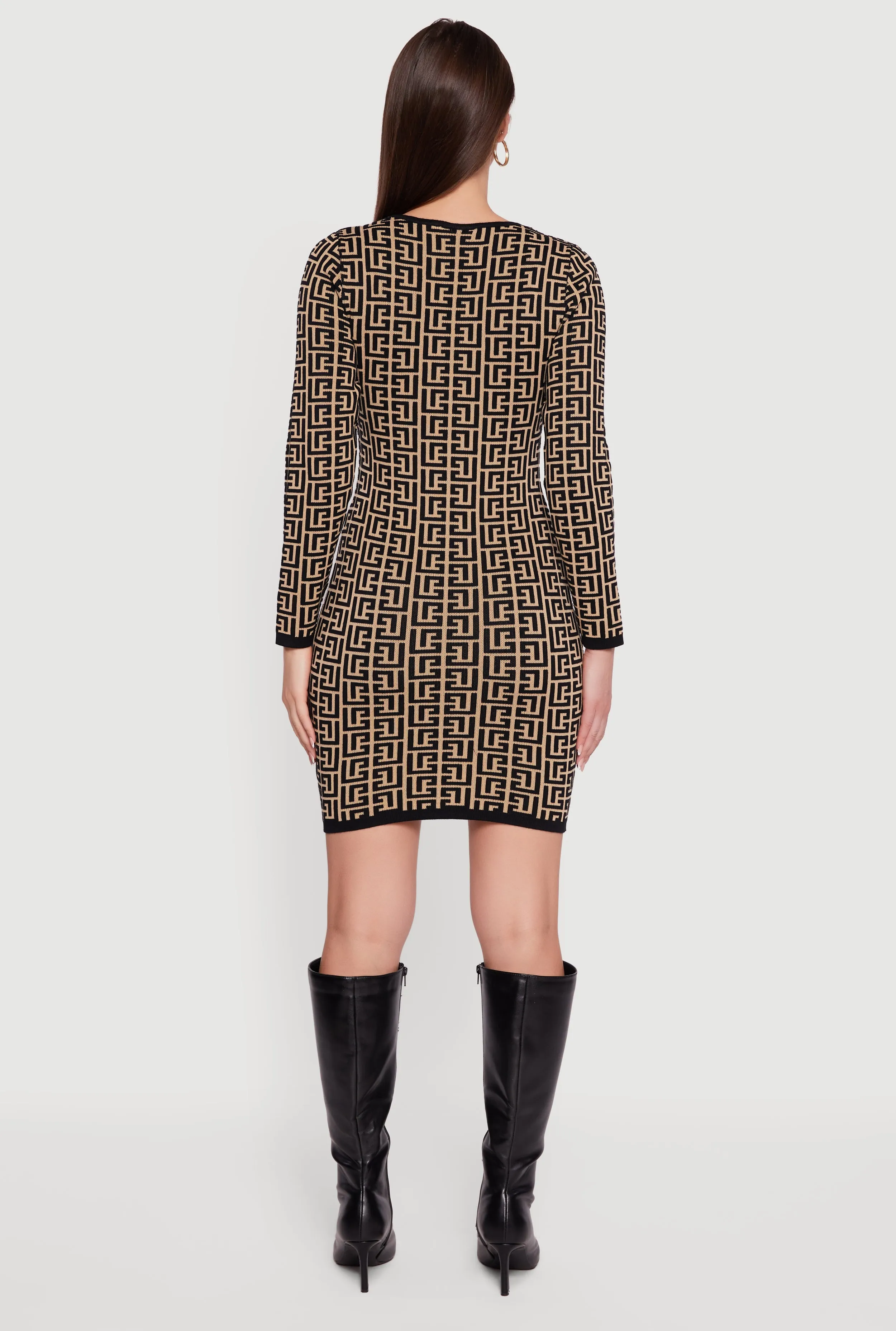 Printed Pattern Long Sleeve Square Neck Sweater Dress sold by Rainbow product image thumbnail 5