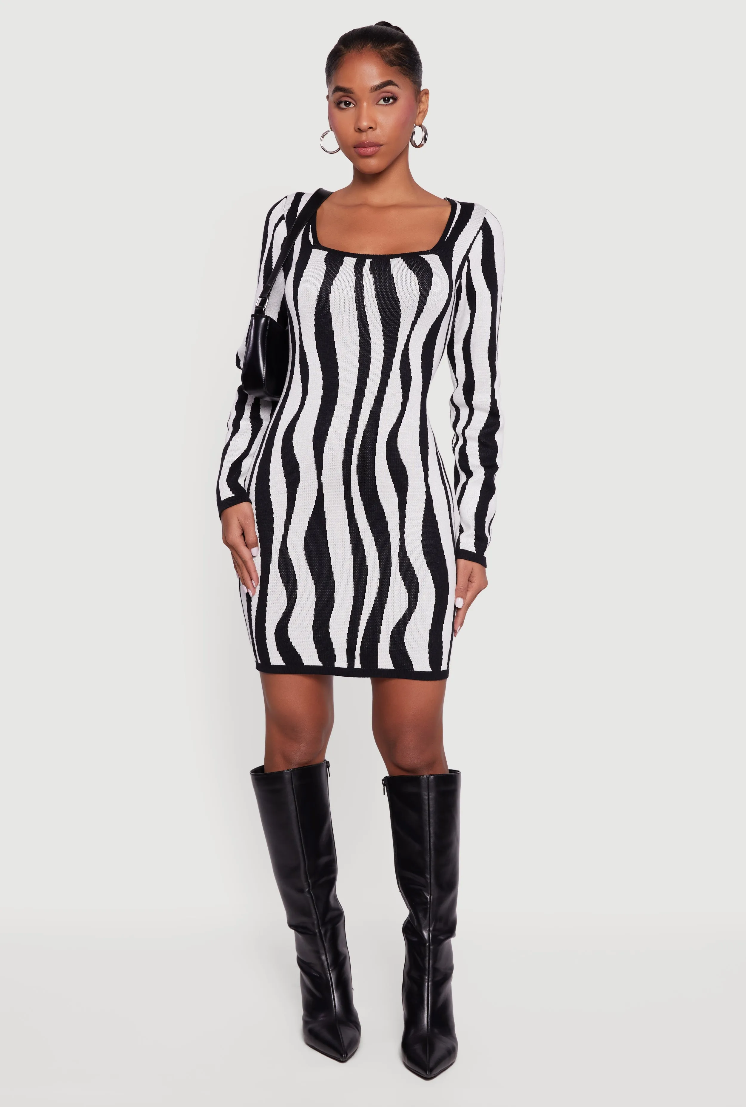 Printed Pattern Long Sleeve Square Neck Sweater Dress sold by Rainbow