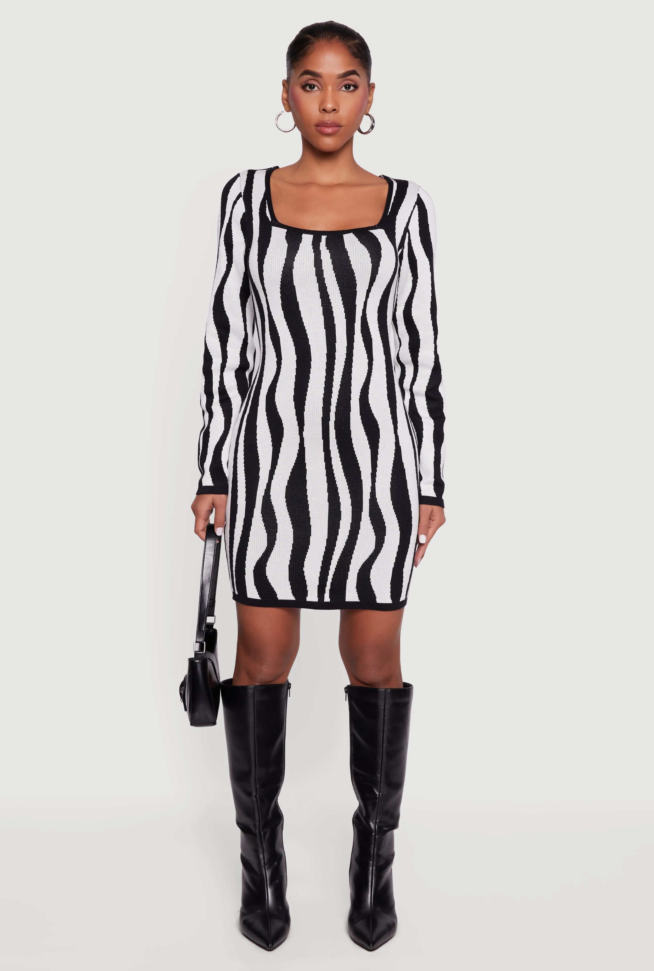 Printed Pattern Long Sleeve Square Neck Sweater Dress sold by Rainbow product image thumbnail 2