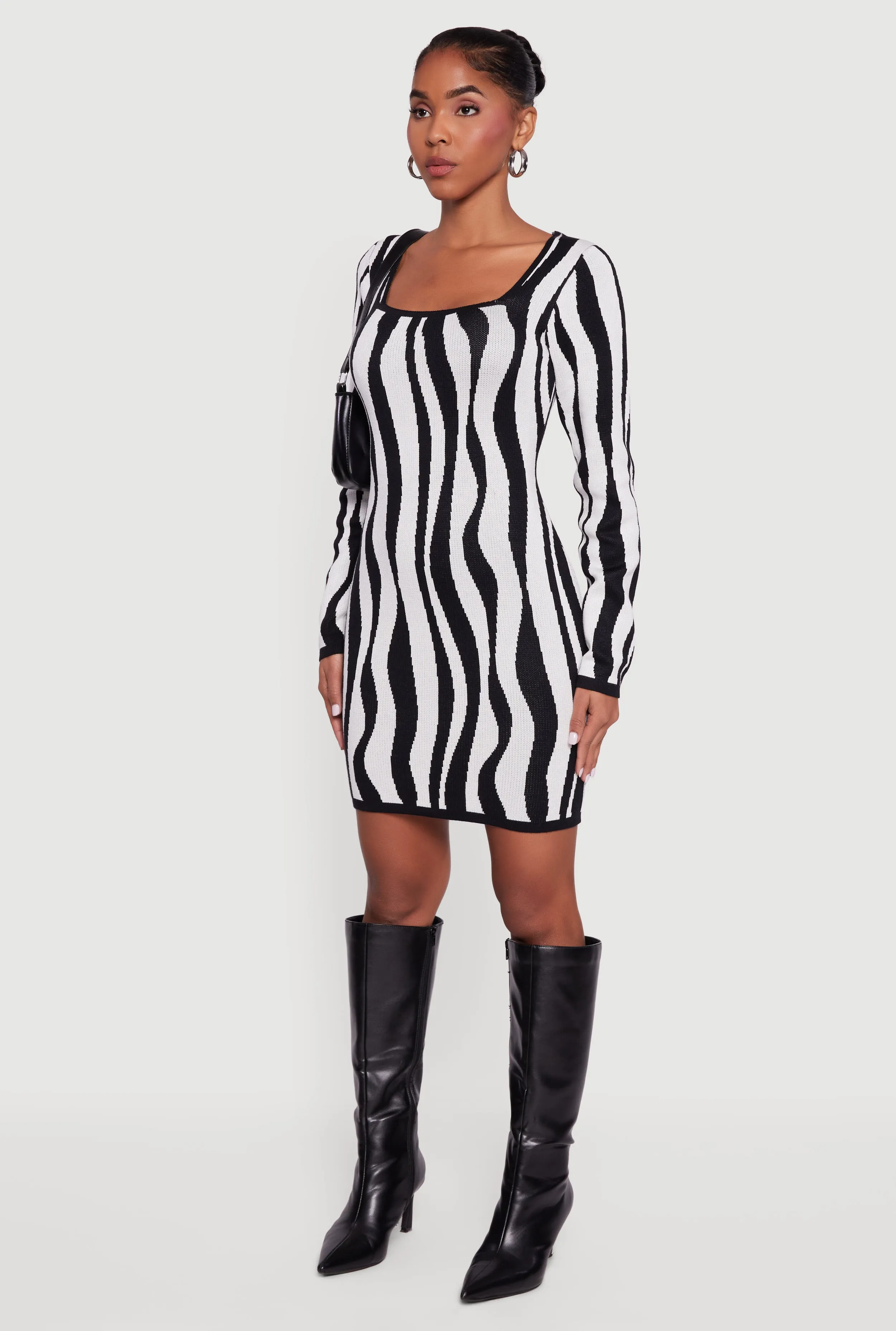 Printed Pattern Long Sleeve Square Neck Sweater Dress sold by Rainbow product image thumbnail 3