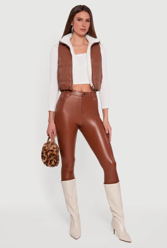 Faux Leather Sherpa Lined Cropped Puffer Vest sold by Rainbow
