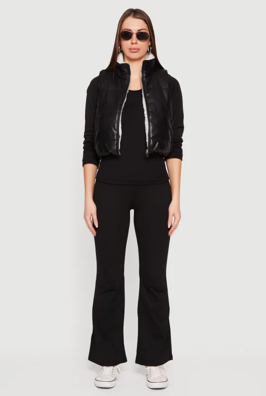 Faux Leather Sherpa Lined Cropped Puffer Vest sold by Rainbow