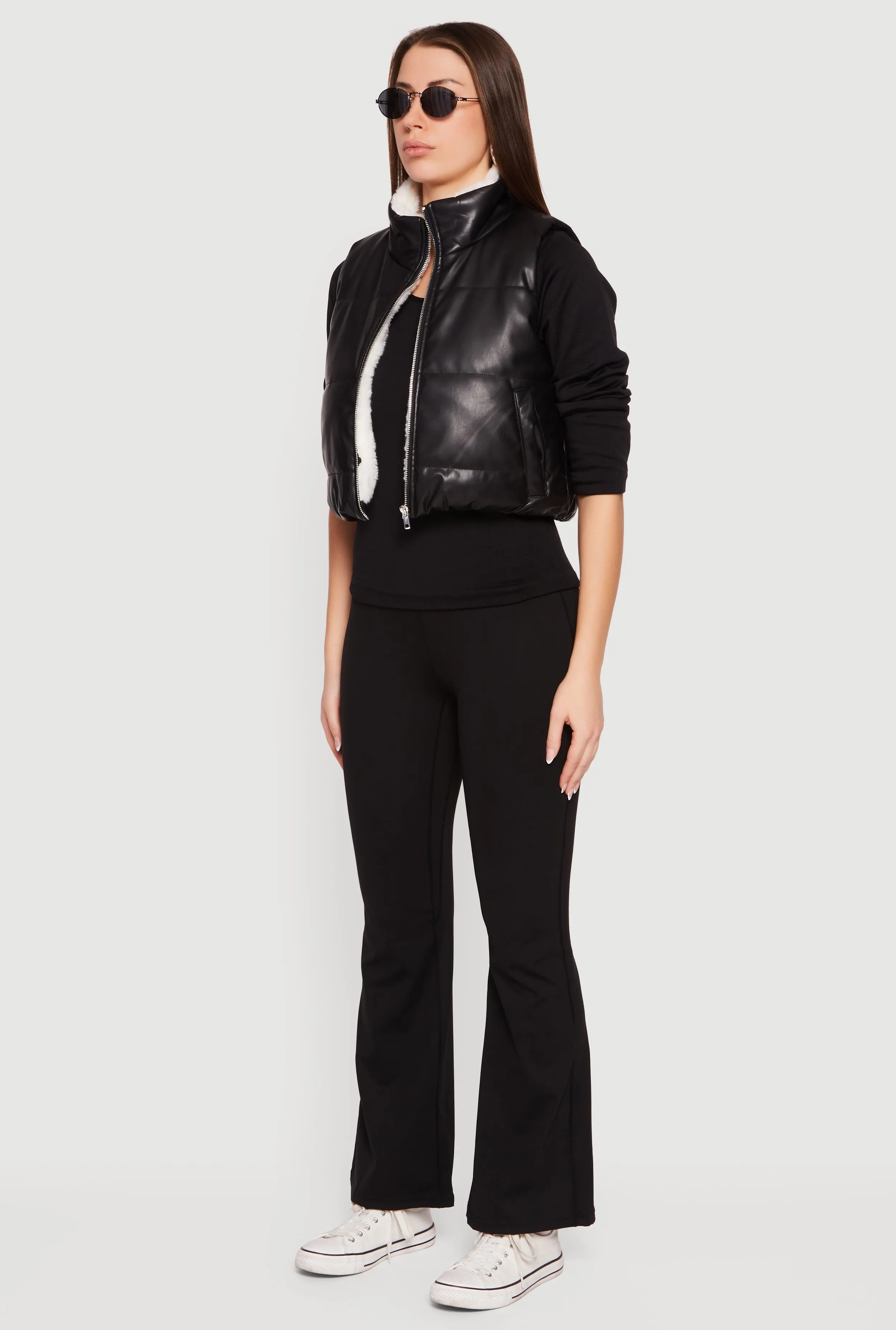 Faux Leather Sherpa Lined Cropped Puffer Vest sold by Rainbow product image thumbnail 5