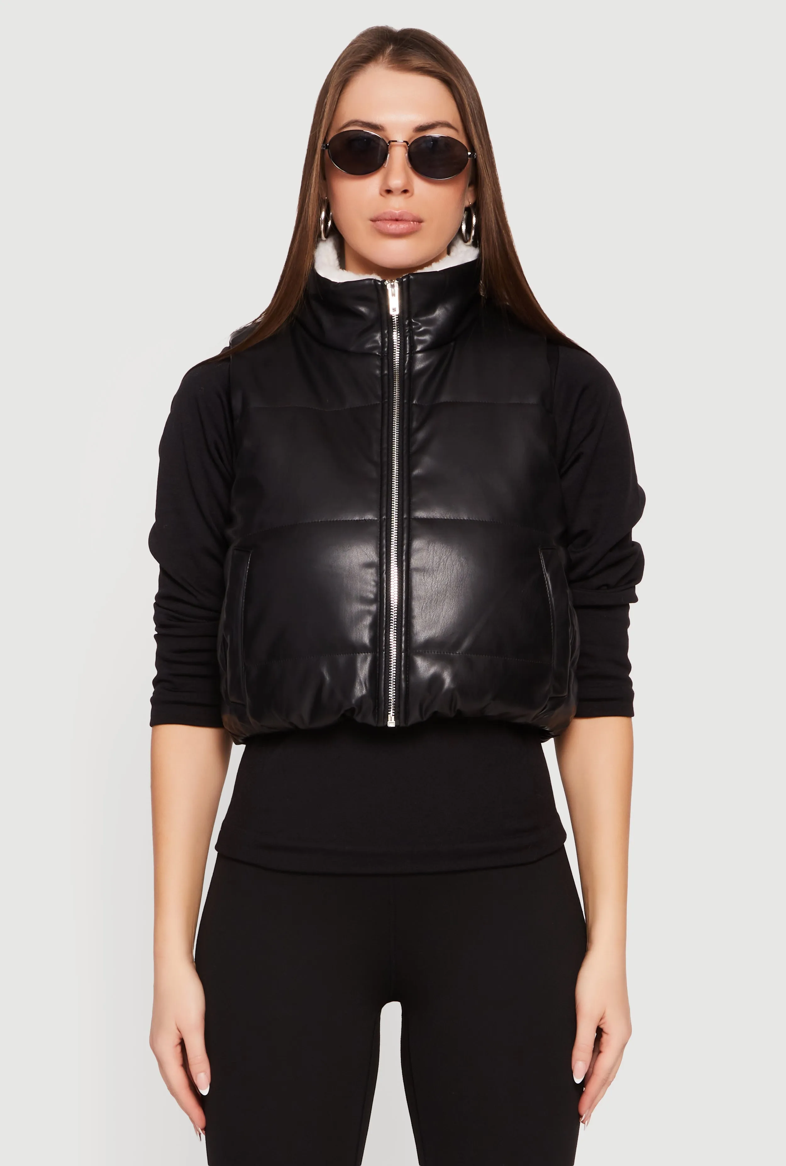 Faux Leather Sherpa Lined Cropped Puffer Vest sold by Rainbow product image thumbnail 2