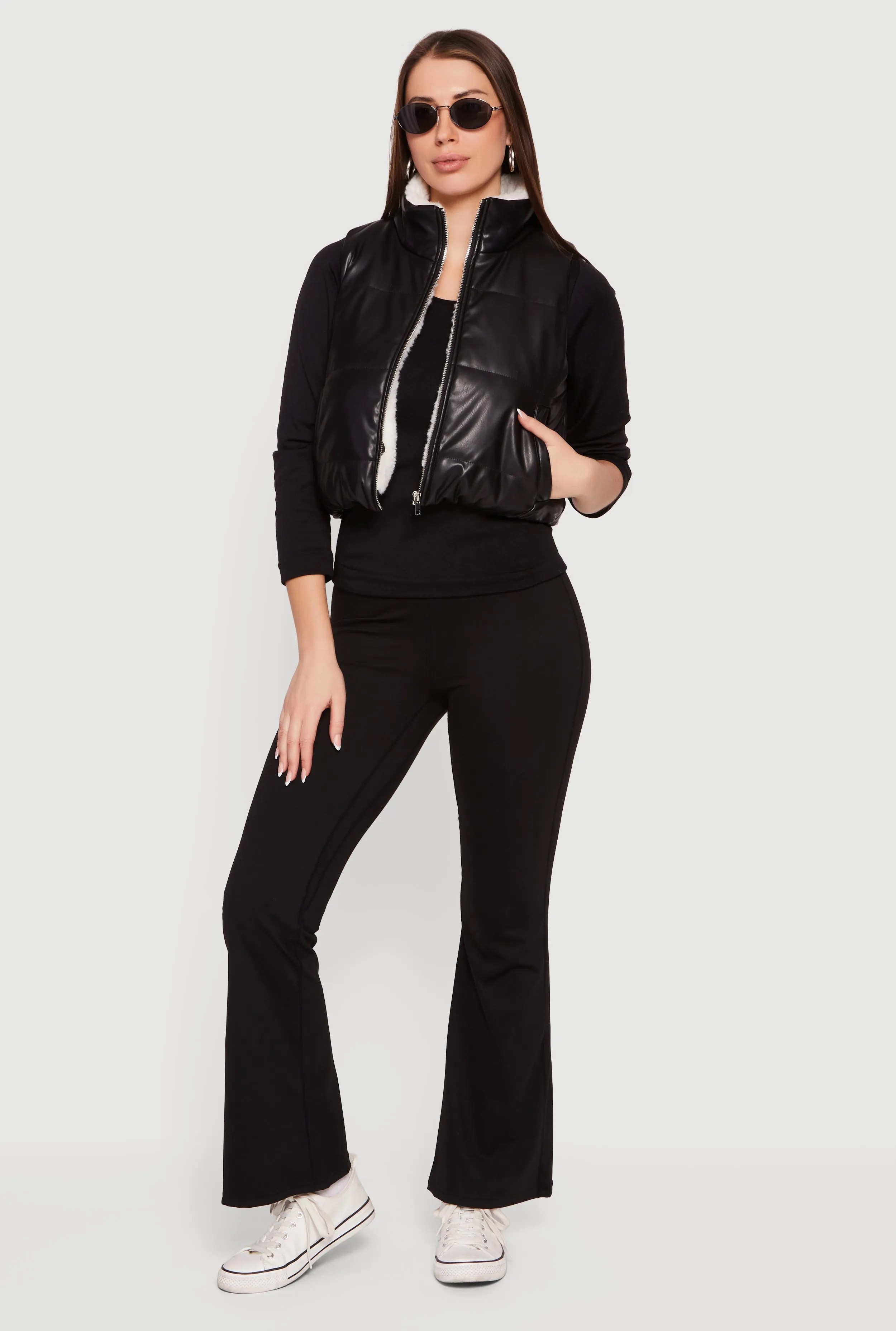 Faux Leather Sherpa Lined Cropped Puffer Vest sold by Rainbow product image thumbnail 3