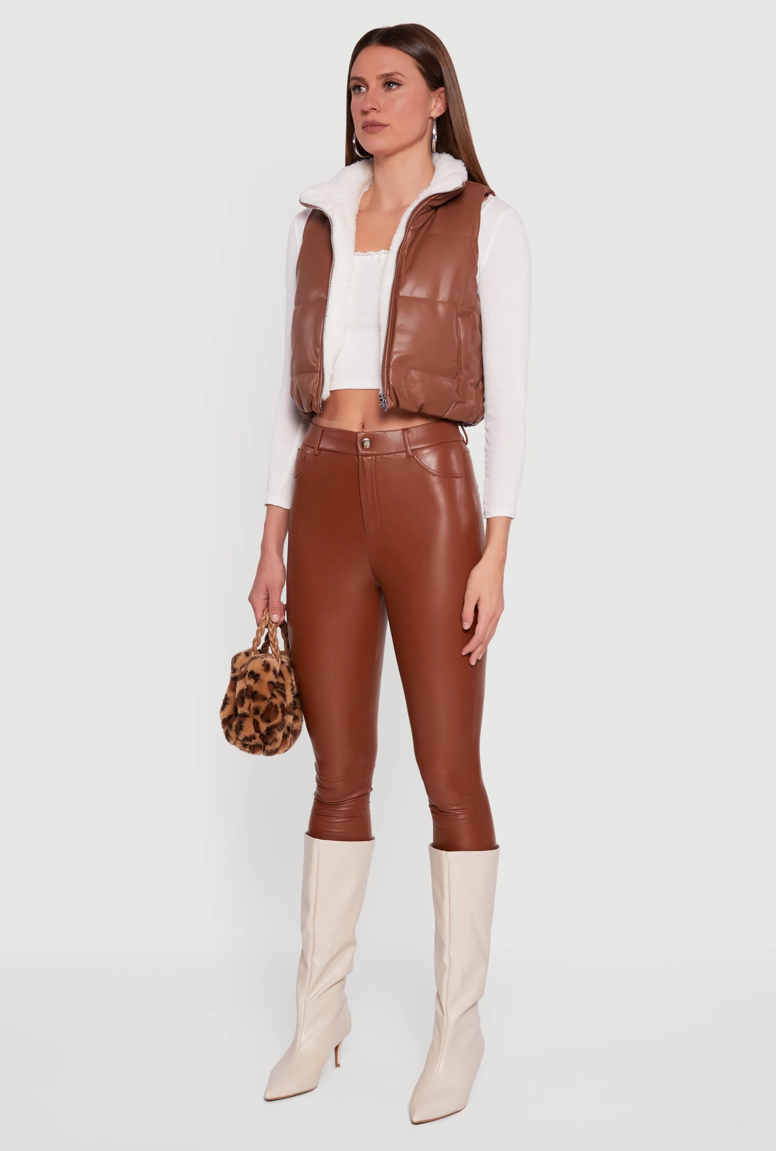 Faux Leather Sherpa Lined Cropped Puffer Vest sold by Rainbow product image thumbnail 5