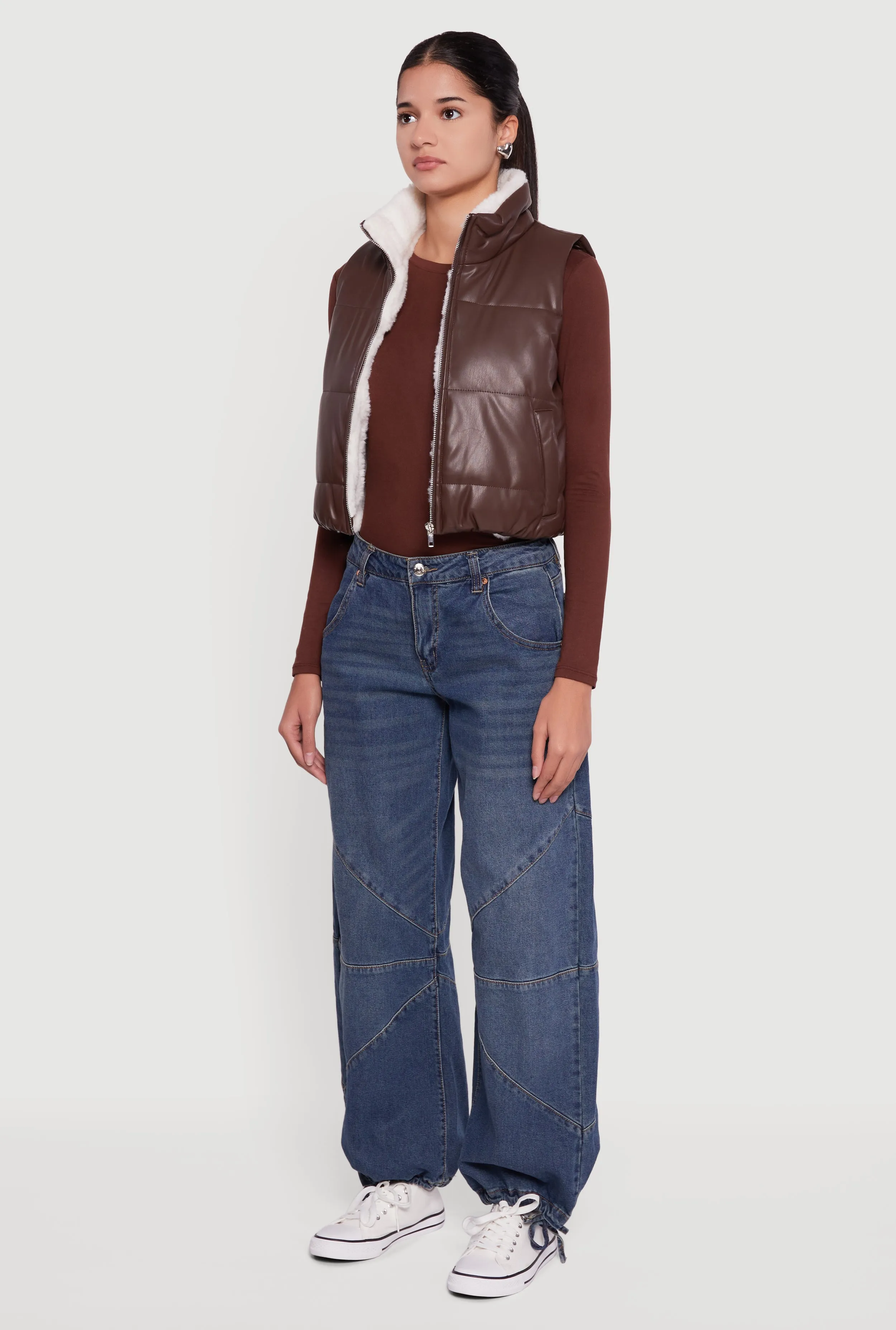 Faux Leather Sherpa Lined Cropped Puffer Vest sold by Rainbow product image thumbnail 5