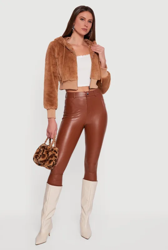 Faux Fur Zip Front Hooded Cropped Jacket sold by Rainbow