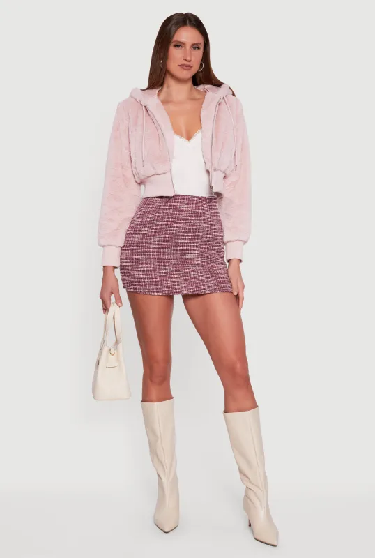 Faux Fur Zip Front Hooded Cropped Jacket sold by Rainbow