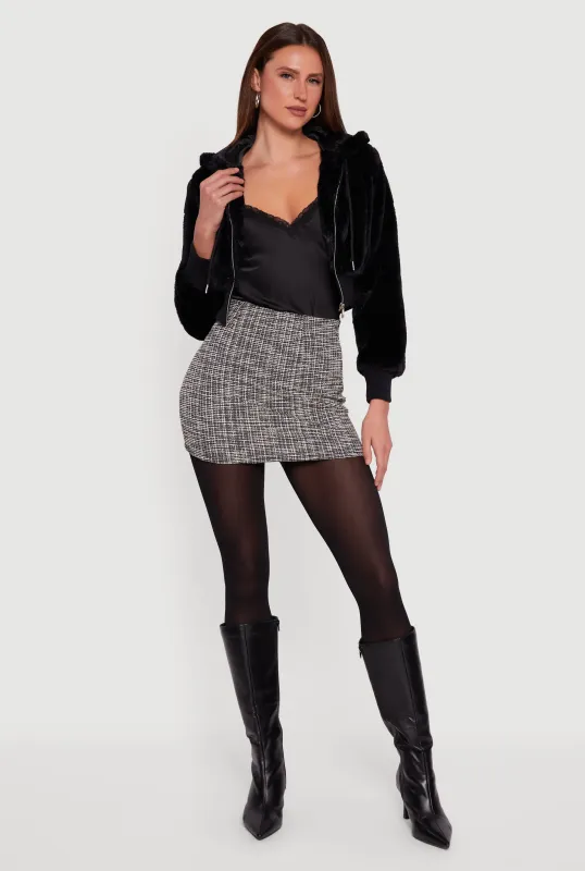 Faux Fur Zip Front Hooded Cropped Jacket sold by Rainbow