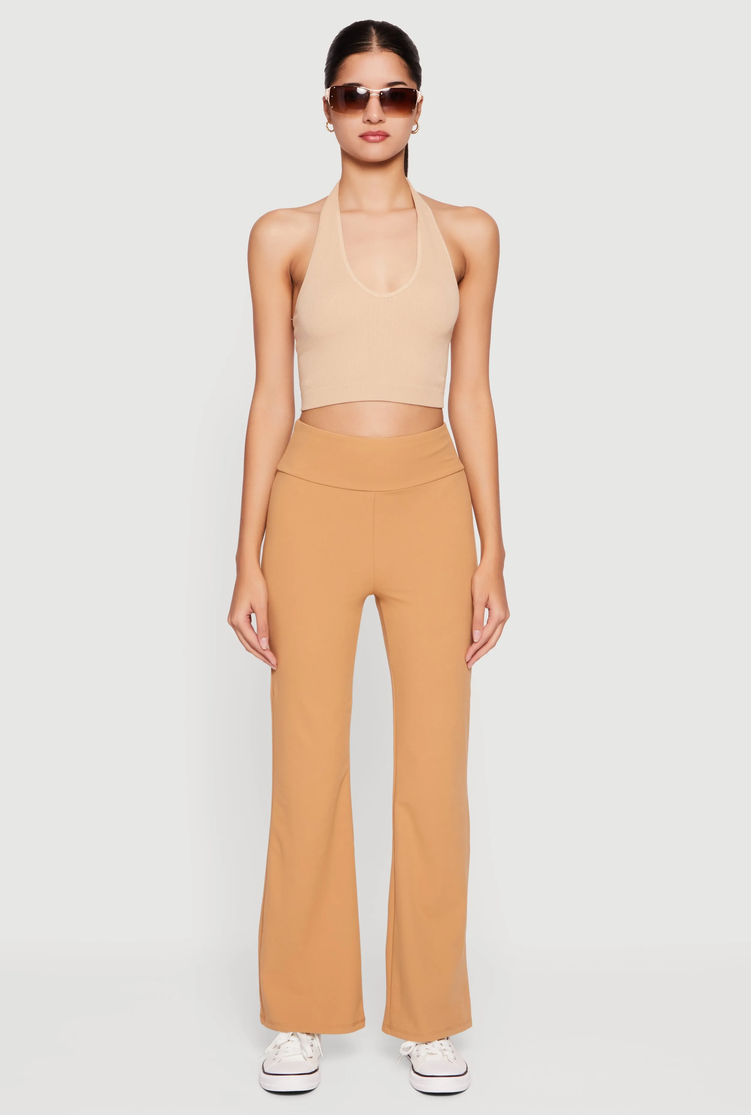 Mid Rise Brushed Knit Bootcut Pants sold by Rainbow