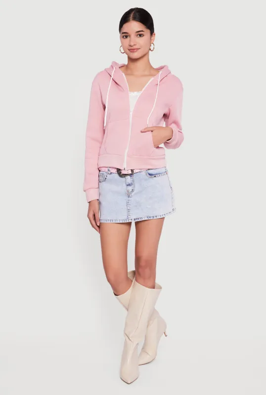 Contrast Zip Front Drawstring Hoodie sold by Rainbow