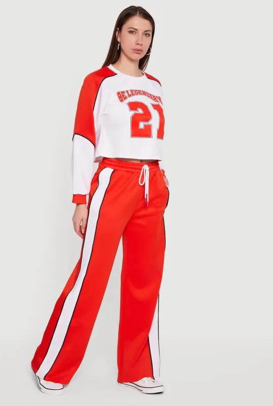 Contrast Trim Piping High Waisted Wide Leg Pants sold by Rainbow