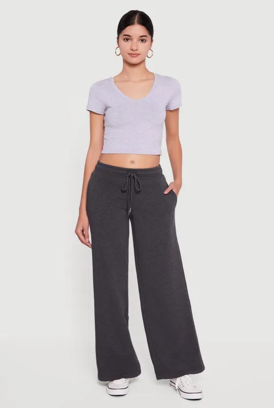 Drawstring Waist Pull On Wide Leg Sweatpants sold by Rainbow